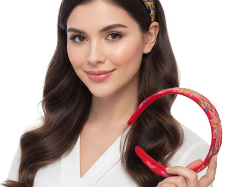 Diadema Ancha Con Bordado Artesanal Para Dama