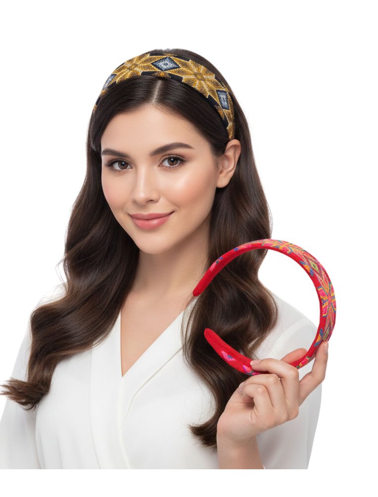 Diadema Ancha Con Bordado Artesanal Para Dama