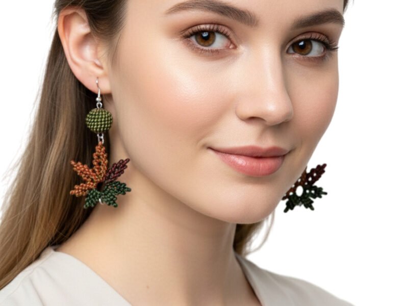 Aretes De Hoja Tejidos A Mano Hilo De Moda