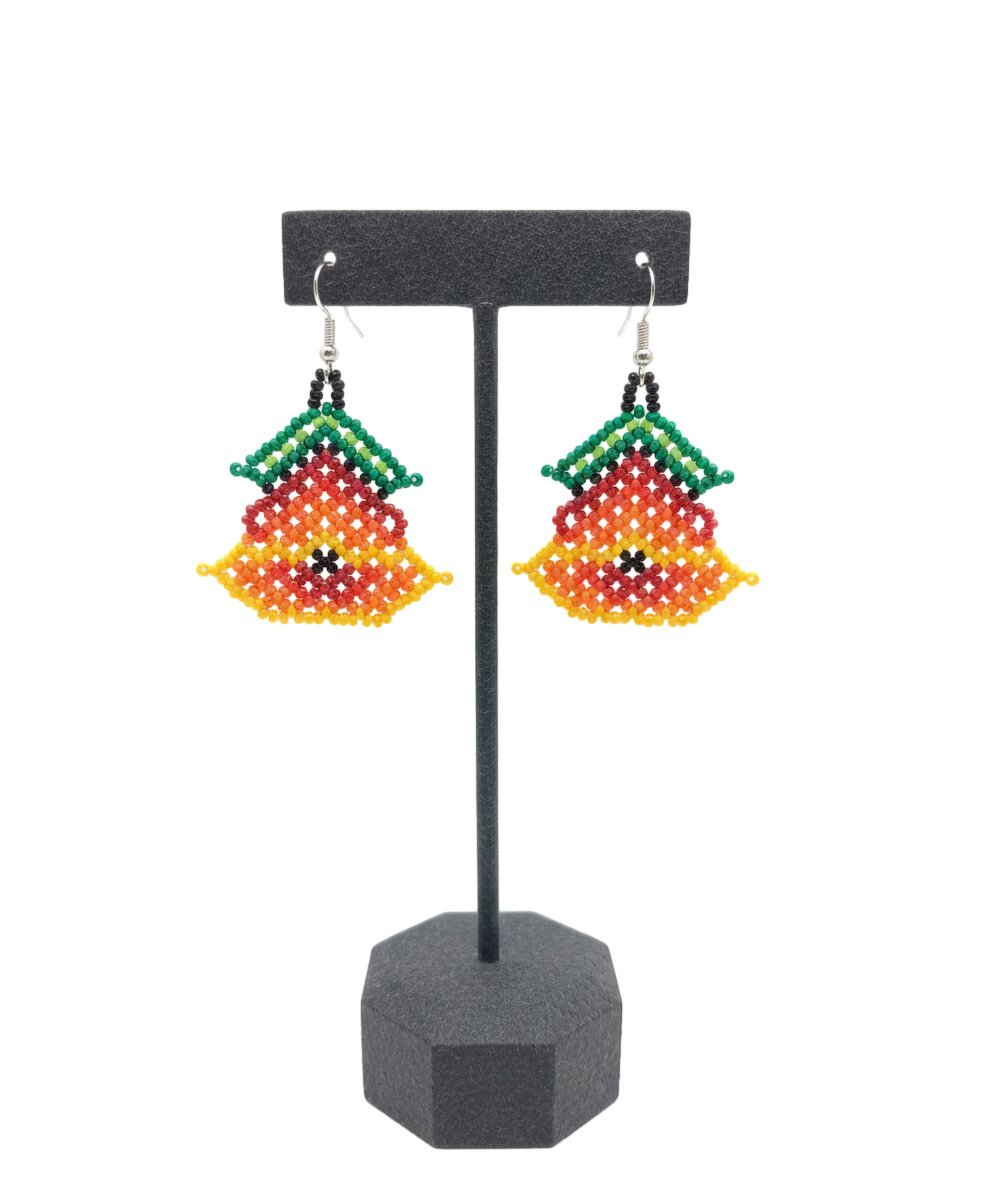 Aretes De Chaquira Estilo Huichol Boho Flor De Campana - Image 4