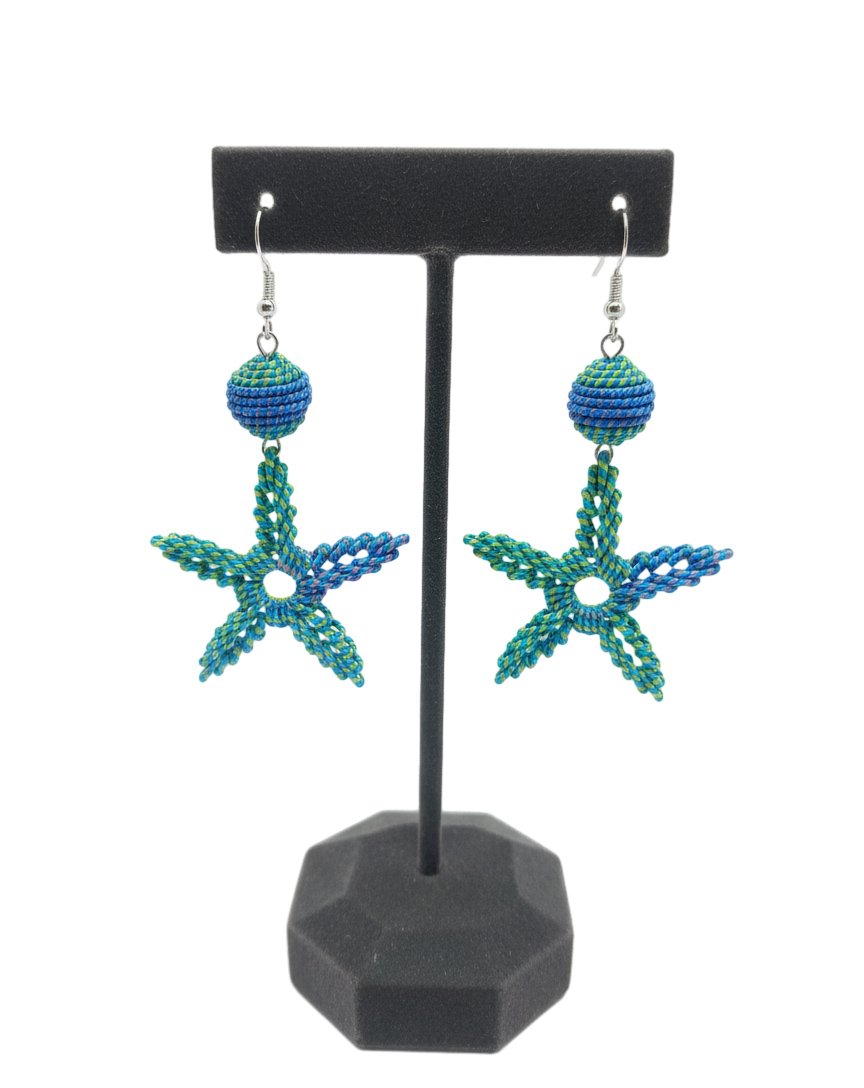 Aretes Tejidos A Mano Estrella Mar Boho Artesanal - Image 3