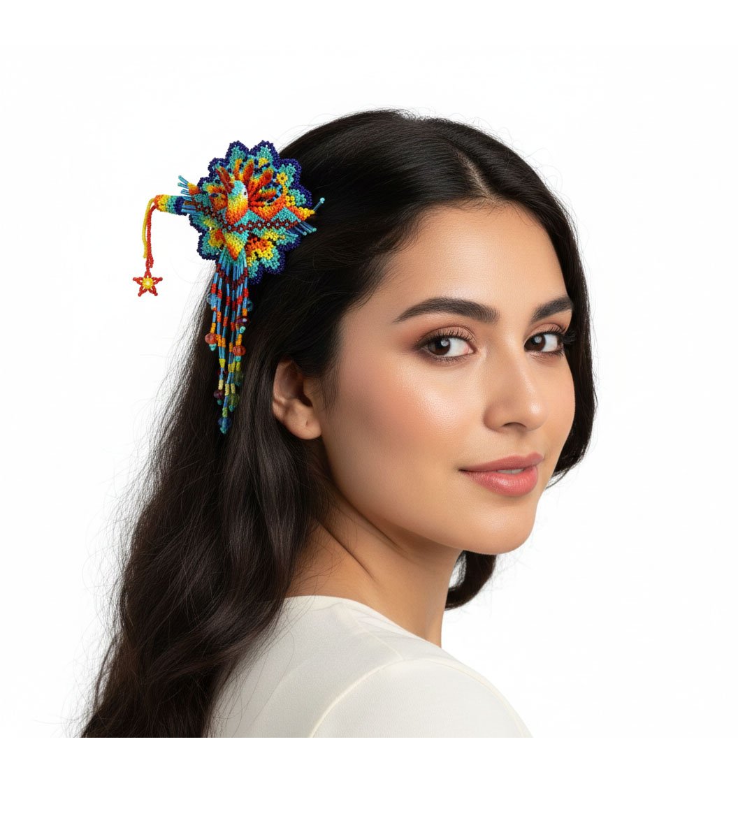 Pasador De Cabello Colibrí Artesanal De Chaquira Huichol - Image 4