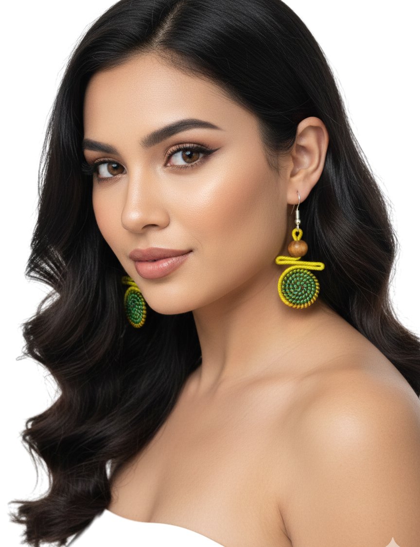 Aretes Tejidos A Mano Espiral Con Cuenta De Madera - Image 5