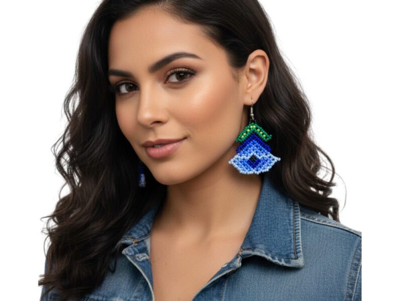 Aretes De Chaquira Estilo Huichol Boho Flor De Campana