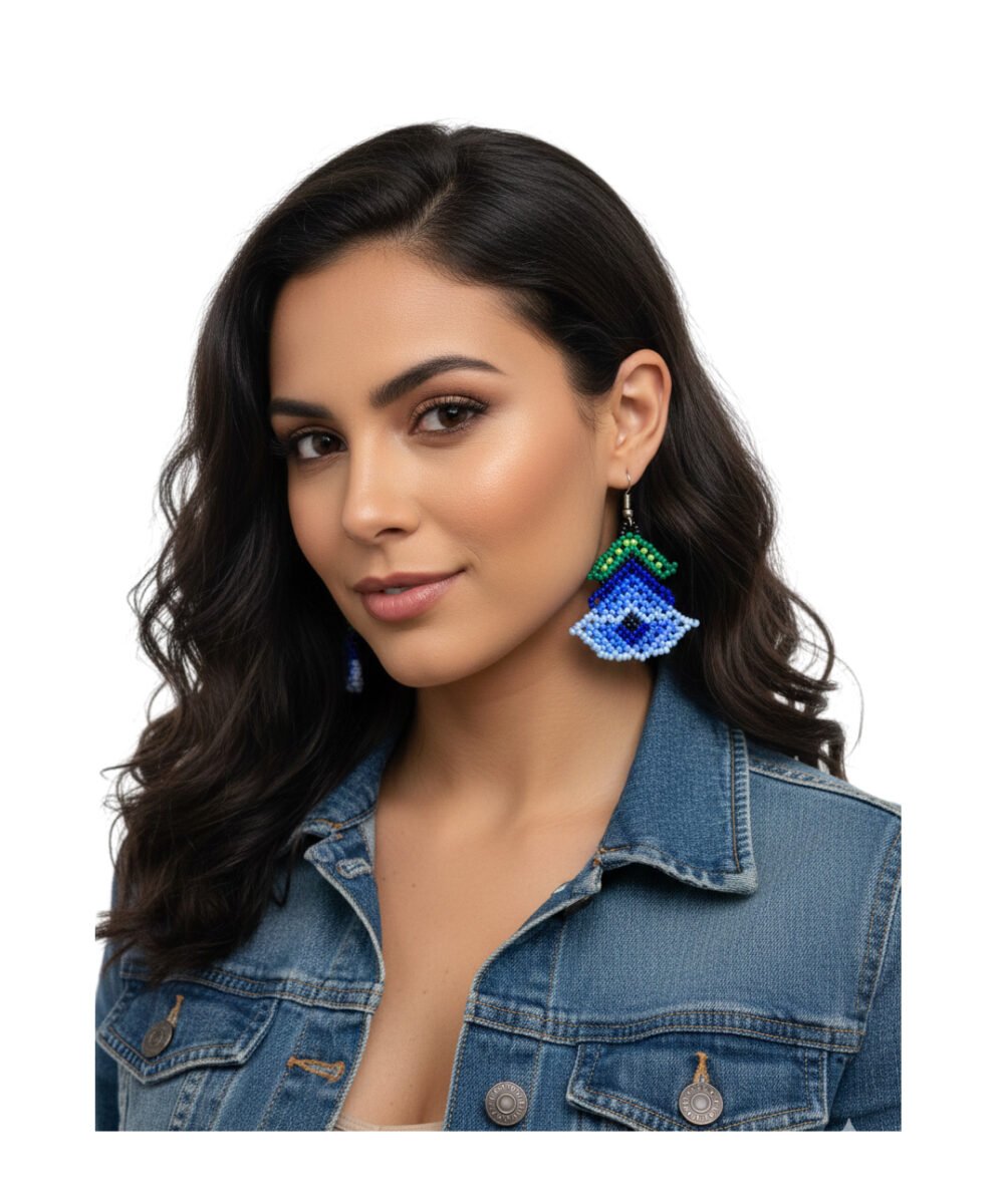 Aretes De Chaquira Estilo Huichol Boho Flor De Campana