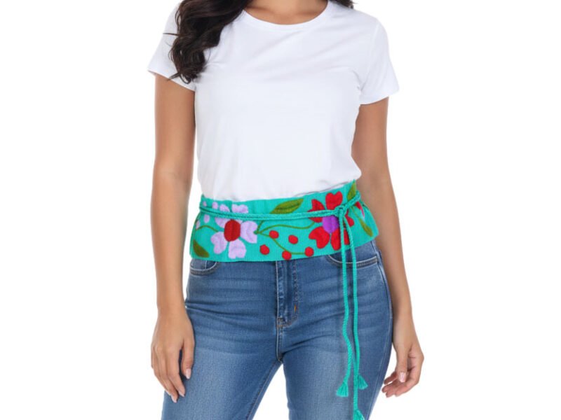 Cinto Faja De Telar Bordadas A Mano Floral Artesanal