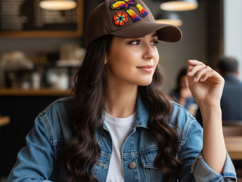 Gorra Artesanal Bordada De Chaquira Diseño Mariposa Y Flores