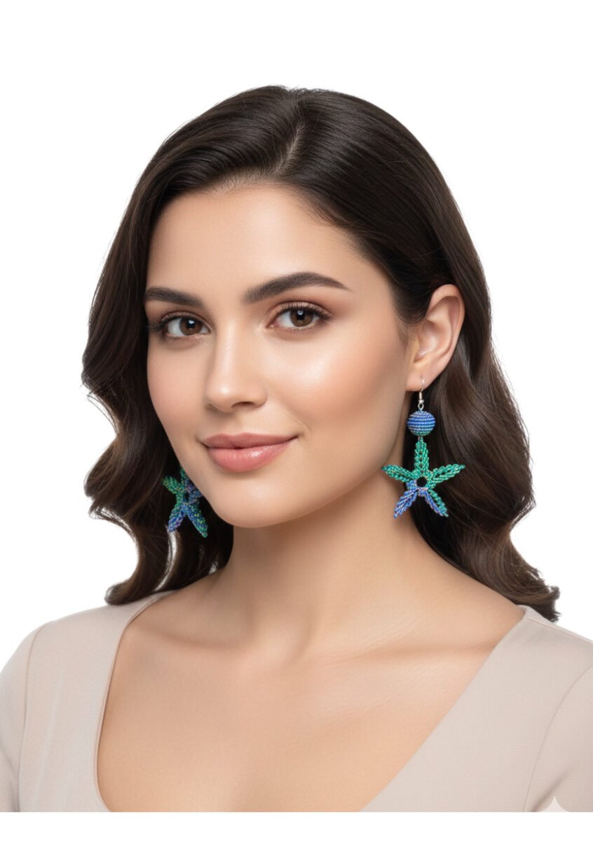 Aretes Tejidos A Mano Estrella Mar Boho Artesanal - Image 4