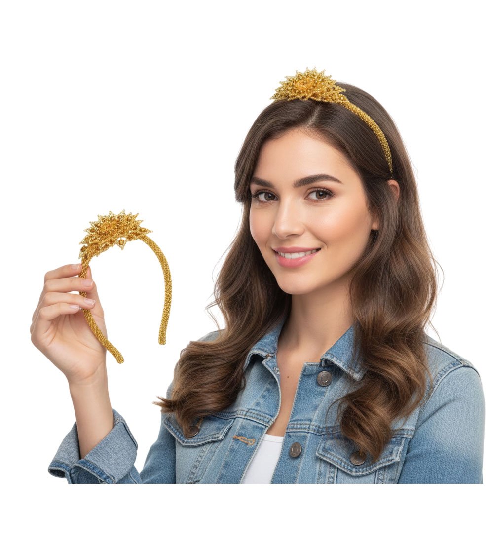 Diadema De Cristal Y Chaquira Artesanal Elegante