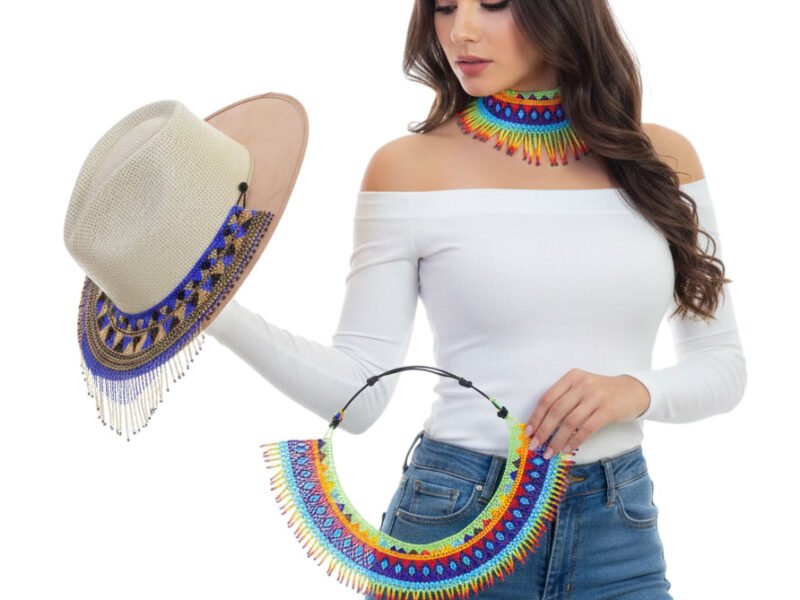 Toquilla De Chaquira Huichol Para Sombrero Tejida A Mano