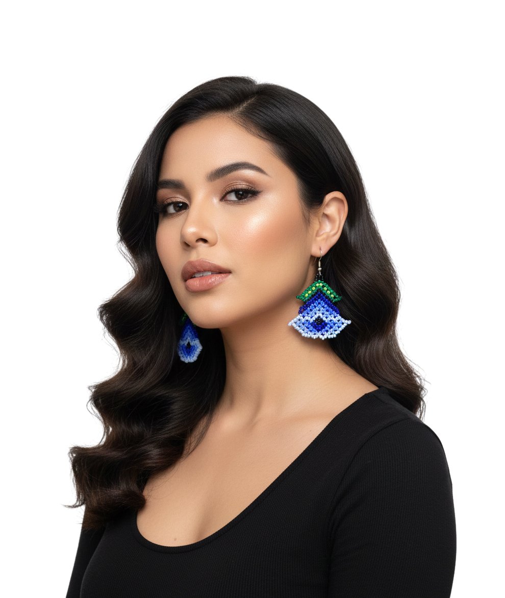 Aretes De Chaquira Estilo Huichol Boho Flor De Campana - Image 5