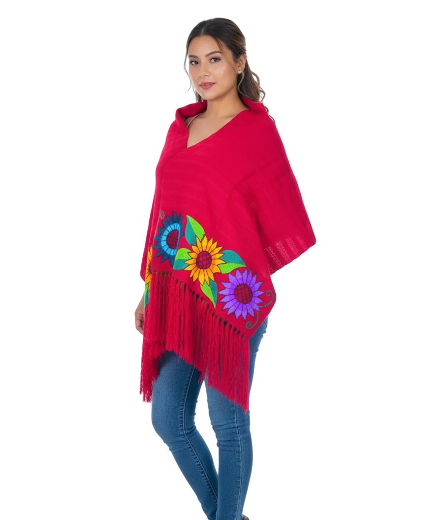 Chal Rebozo Bordado Floral Multicolor Con Flecos - Image 3