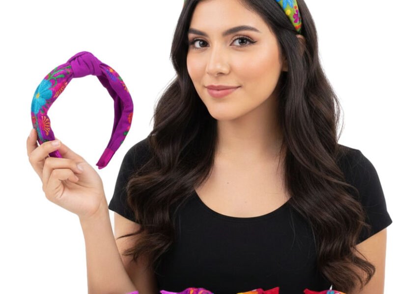 Diadema Con Nudo Bordadas Floral Artesanal