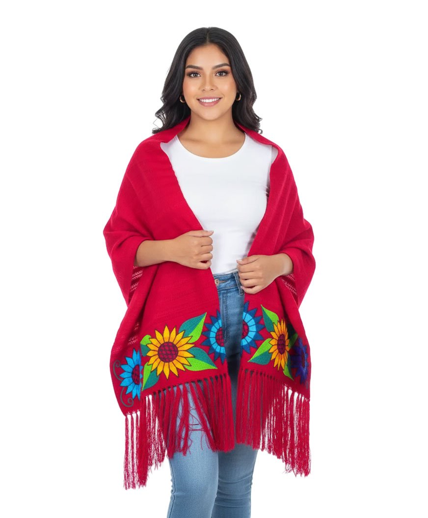 Chal Rebozo Bordado Floral Multicolor Con Flecos - Image 4
