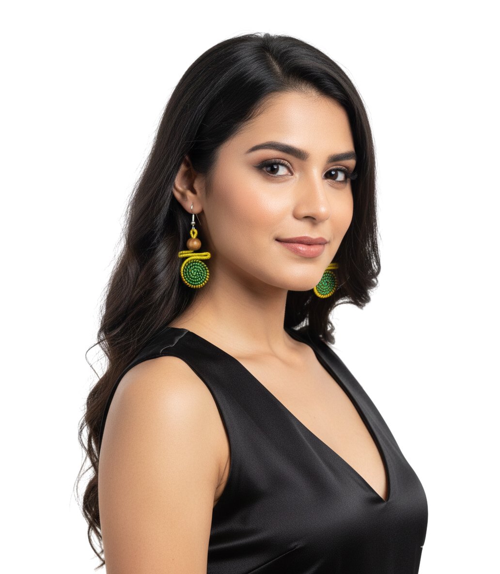 Aretes Tejidos A Mano Espiral Con Cuenta De Madera - Image 2