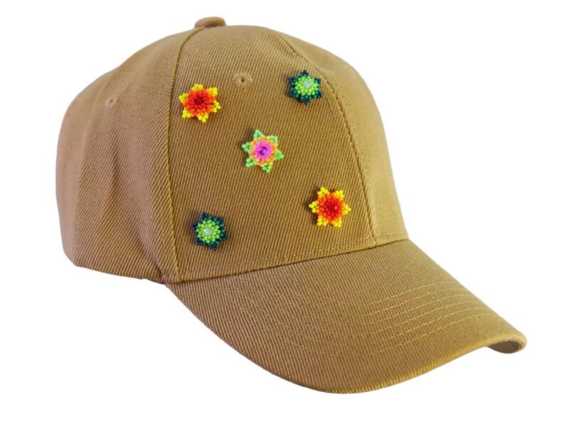 Gorra Ajustable Con Flores De Chaquira Huichol Artesanal
