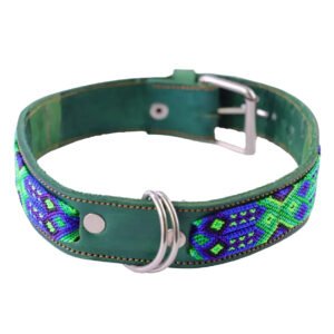 Collar de Piel para Perro Grande 50cm con Tejido Artesanal Mexicano