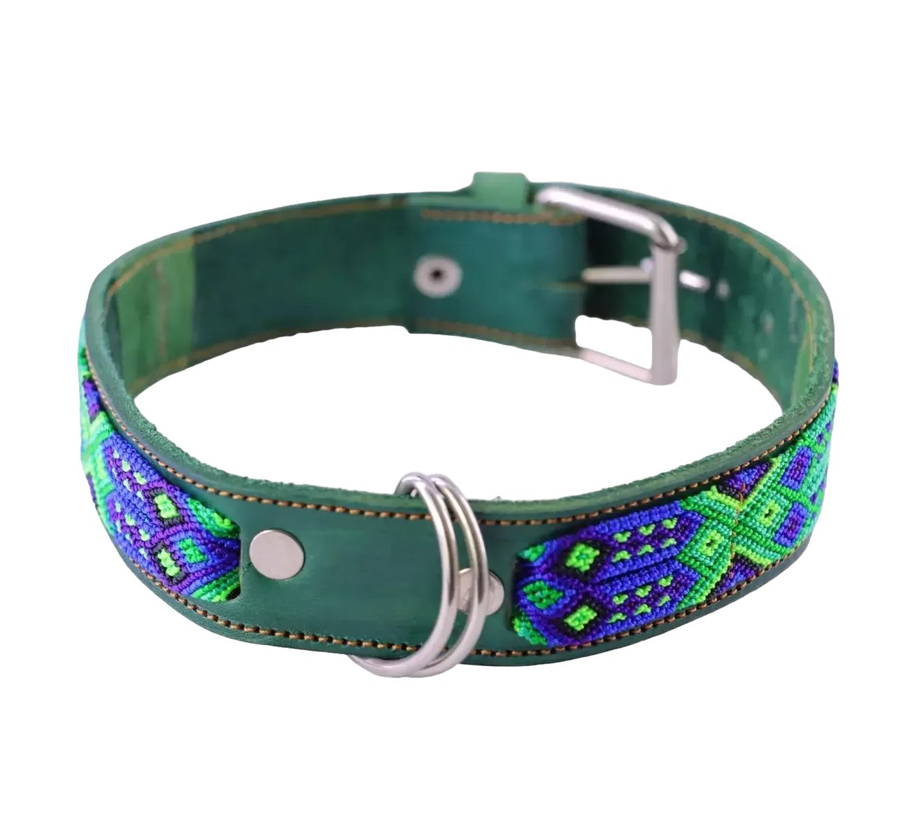 Collar de Piel para Perro Grande 50cm con Tejido Artesanal Mexicano
