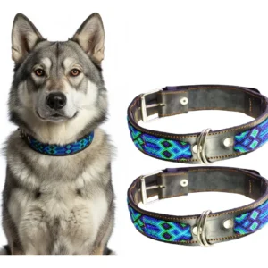 Collar de Piel para Perro Grande 50cm con Tejido Artesanal Mexicano