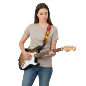 Correa para Guitarra Tejido a Mano Diseño Étnico y Piel Genuina
