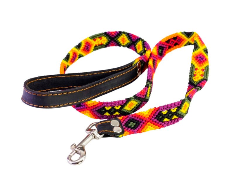 Correa Para Perro Tejida Artesanal Con Mango De Cuero