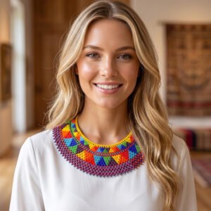 Collar Pechera de Chaquira Tejida a Mano Artesanal Mexicana