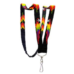 Porta Gafete Artesanal Mexicano de Chaquira Estilo Huichol Lanyard Multicolor