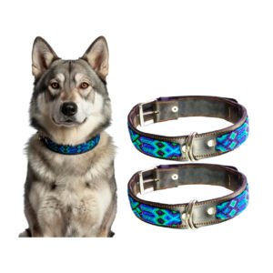 Collar de Piel Genuina con Tejido Artesanal para Perro Grande 50 cms
