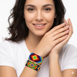Pulsera Huichol de Chaquira Tejida a Mano Arte Mexicano Unisex