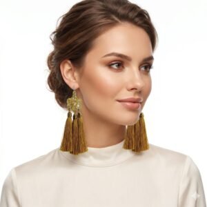 Aretes Largos De Cristal Con Flecos De Hilo Artesanal