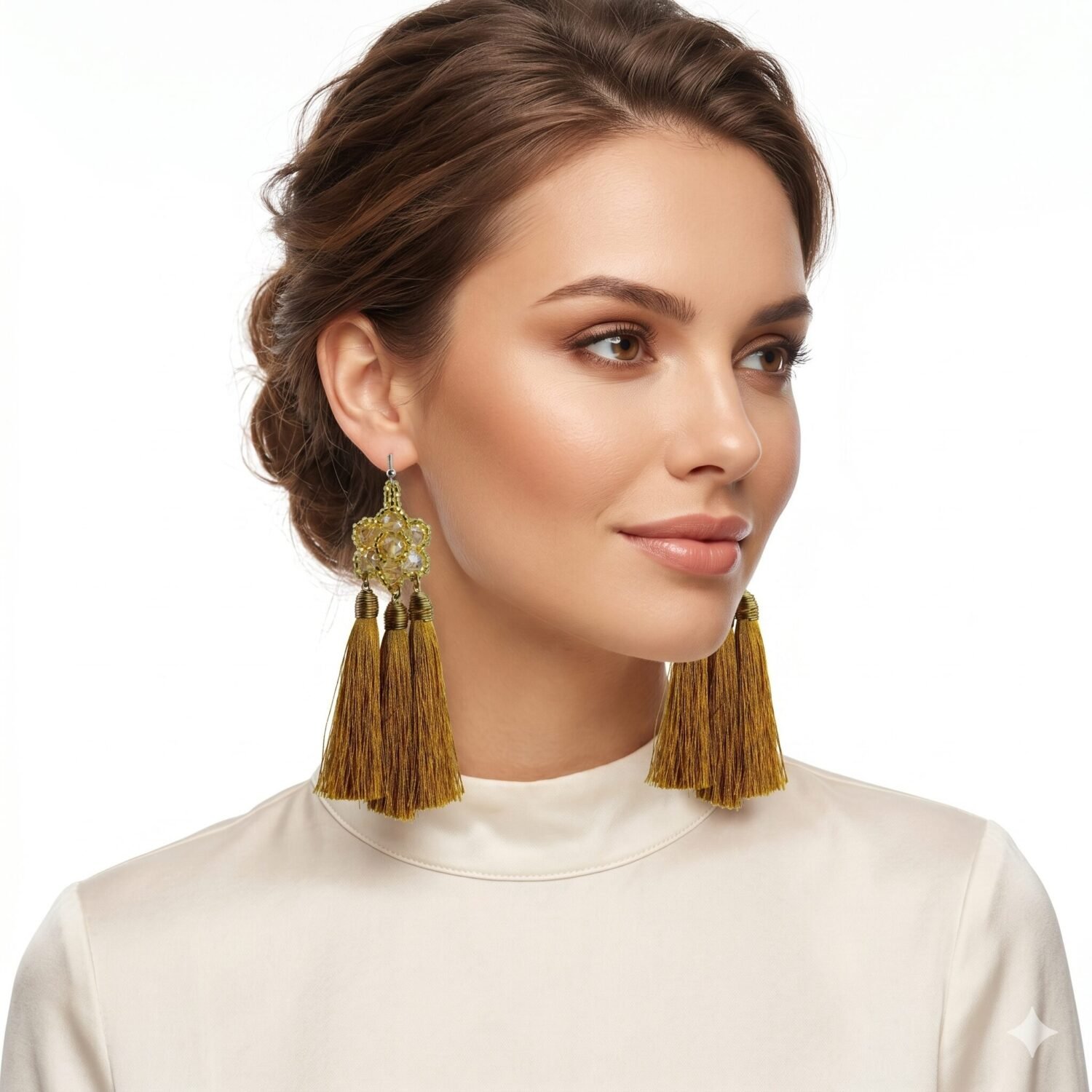Aretes Largos De Cristal Con Flecos De Hilo Artesanal - Image 2