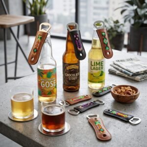 Destapador De Botellas Cuero Y Tejido Hecho A Mano