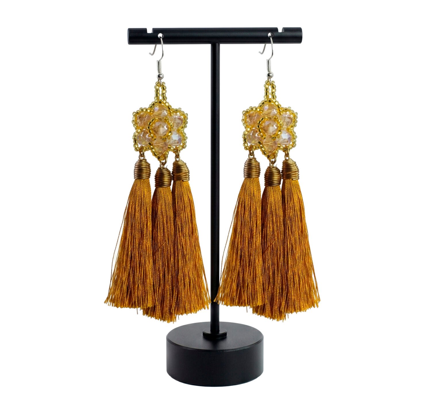 Aretes Largos De Cristal Con Flecos De Hilo Artesanal - Image 5