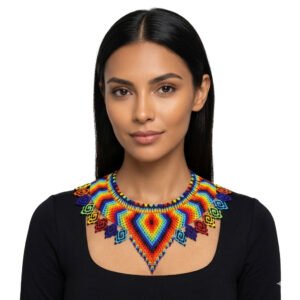 Collar Gargantilla de Chaquira Artesanal Huichol Hecho a Mano