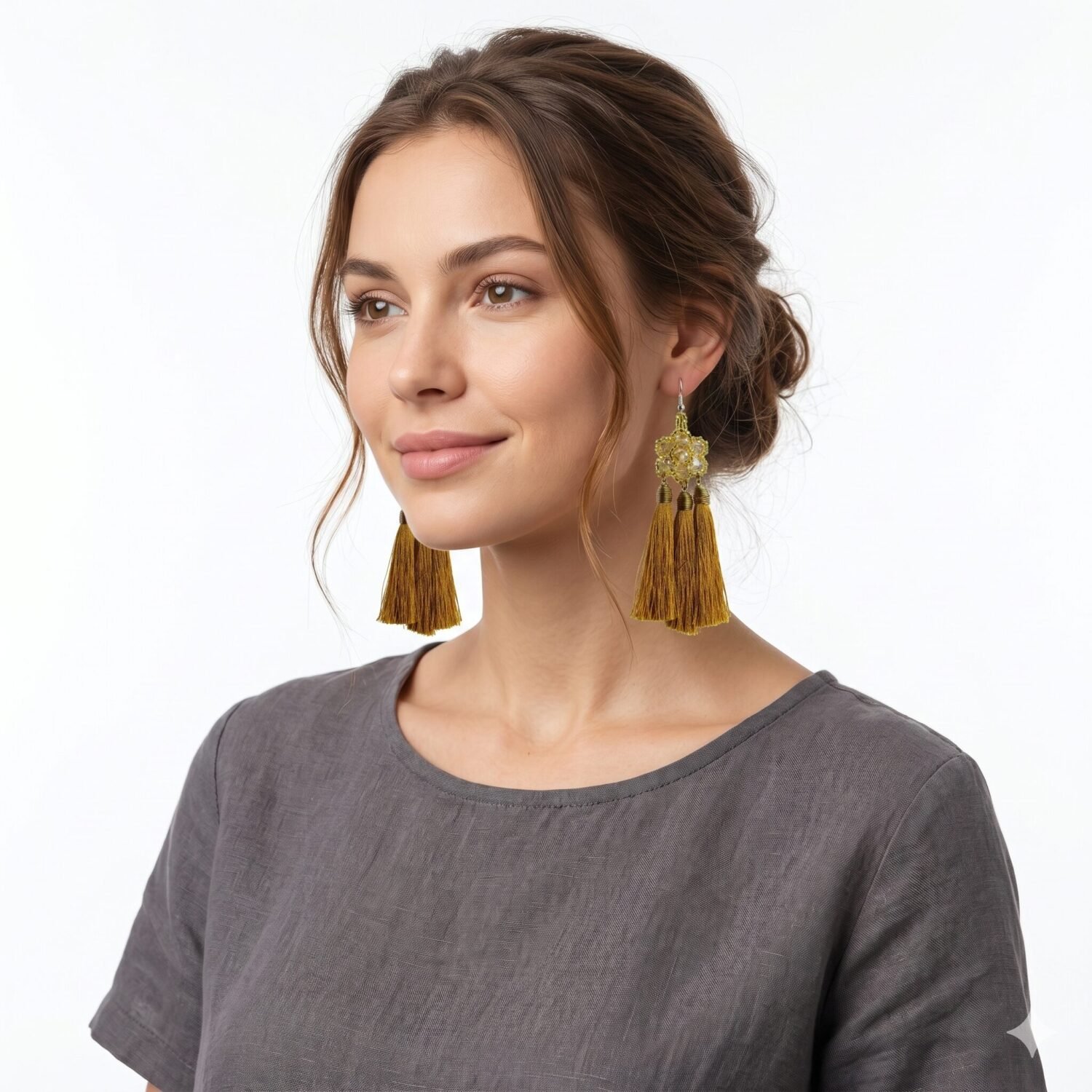 Aretes Largos De Cristal Con Flecos De Hilo Artesanal - Image 4