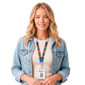 Porta Gafete Artesanal Mexicano de Chaquira Estilo Huichol Lanyard Multicolor