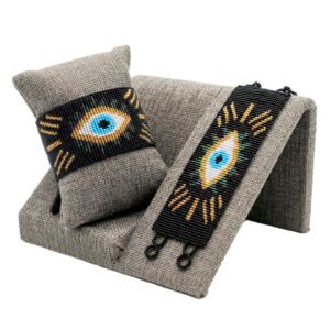 Pulsera de Chaquira Ojo Turco Tejida Ancha Estilo Huichol Artesanal