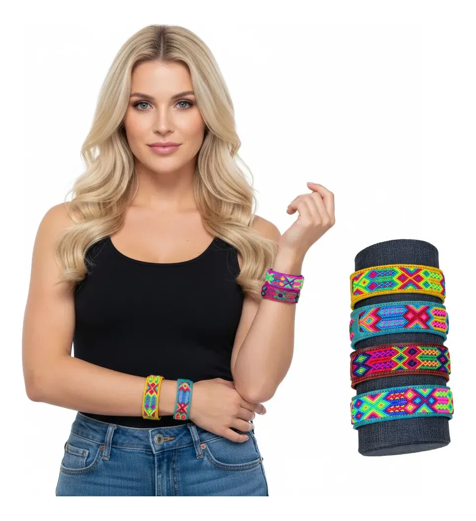Pulsera Artesanal De Piel Bordada Mexicana - Image 3