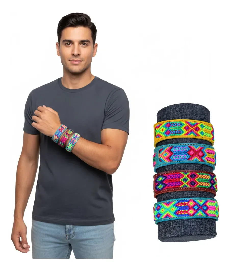 Pulsera Artesanal De Piel Bordada Mexicana - Image 6