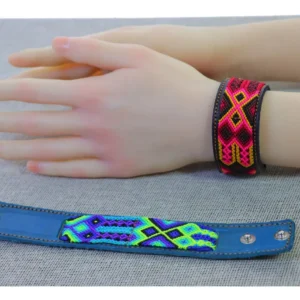 Pulsera Artesanal De Piel Bordada Mexicana