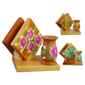 Servilletero Artesanal De Madera Pintado Con Flores