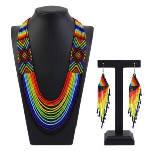 Set De Collar Y Aretes Artesanales Huichol De Chaquira