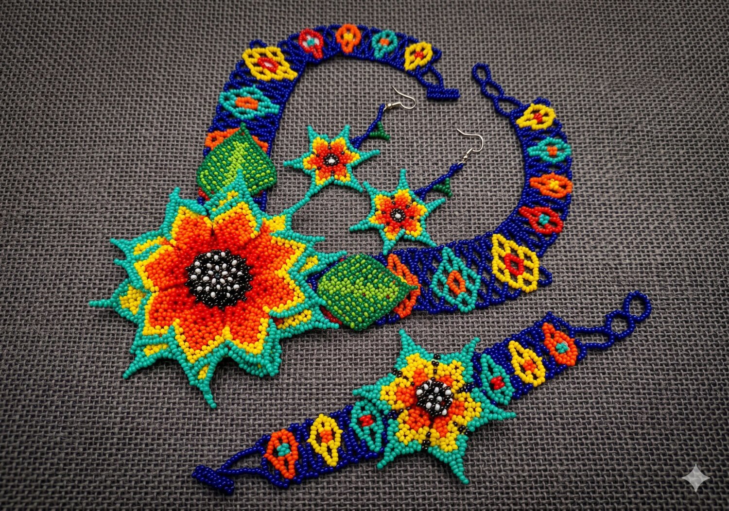 Set Gargantilla Chaquira Girasol Con Aretes Y Pulsera - Image 4