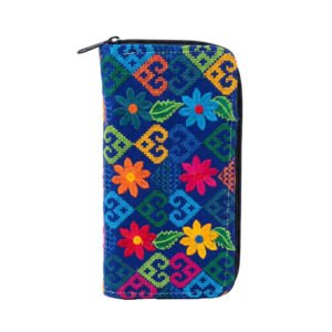 Cartera Billetera Artesanal Bordada De Flores Con Cierre