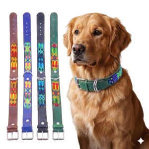 Collar Para Grande De Piel Con Tejido Artesanal 55 cms