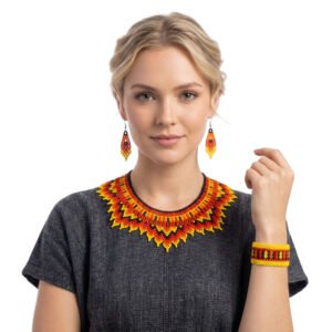 Set Collar Huichol Chaquira Gargantilla Aretes Y Pulsera