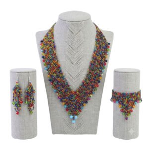 Juego de Collar de Chaquira Cristal Artesanal Pulsera y Aretes