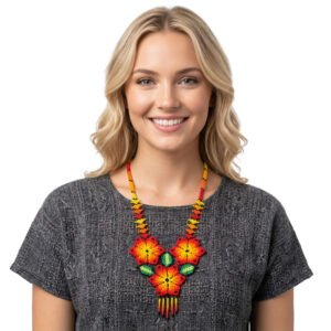 Collare de Chaquira Huichol Artesanal Diseño Floral