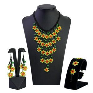 Set Collar Cascada Floral De Chaquira Artesanal Huichol