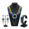 Set Collar Aretes Y Pulsera De Chaquira Girasol Arte Huichol